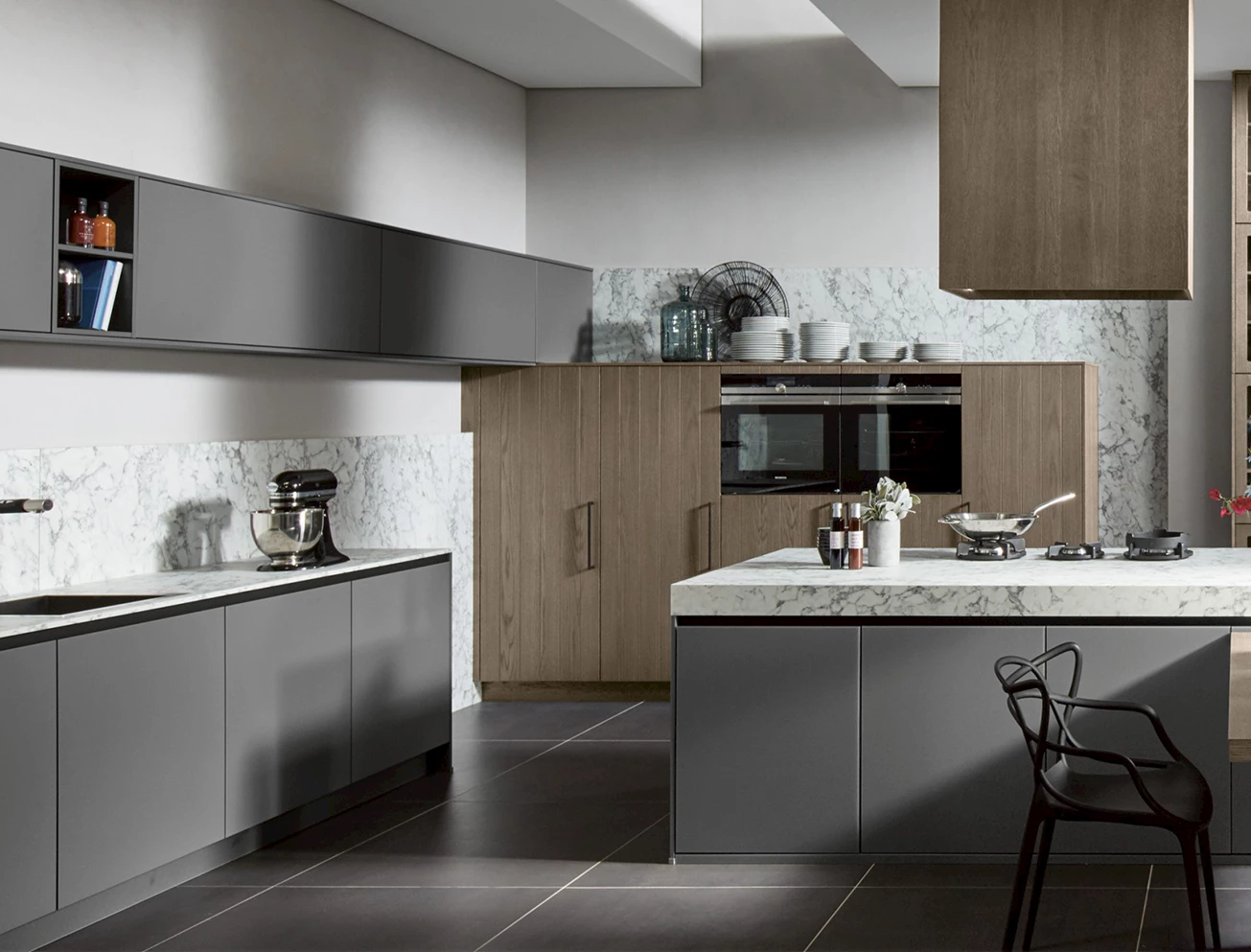 Antraciet marmerlook keukens