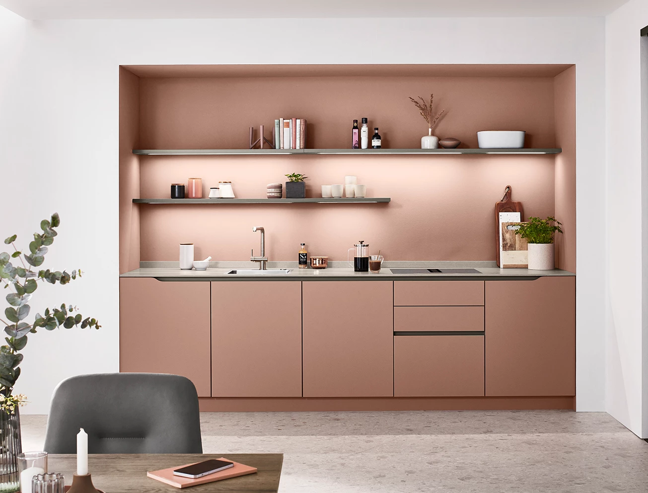 Roze keuken 3 meter recht