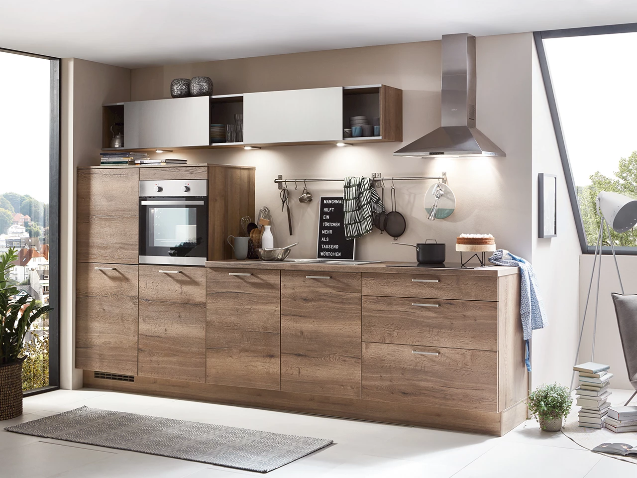 Rechte keuken met hout